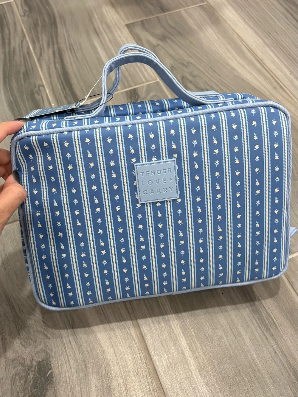 Tender Love & Carry Blue Floral Stripe toiletries hanging bag